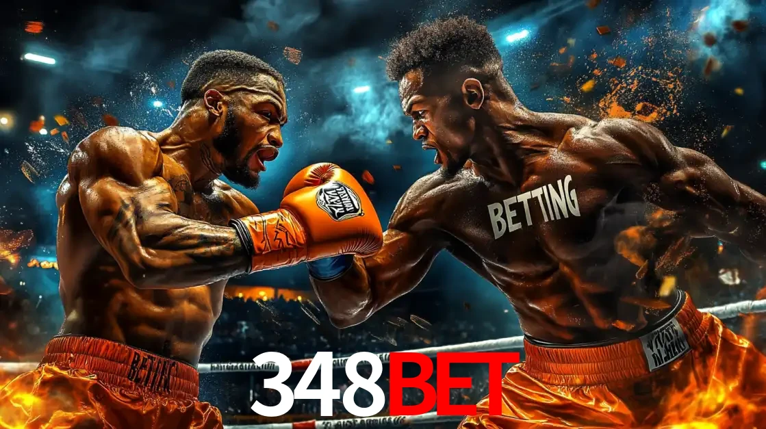 Dois boxeadores em uma luta intensa e explosiva, representando a adrenalina e as oportunidades de apostas em esportes de combate disponíveis na plataforma 348BET.