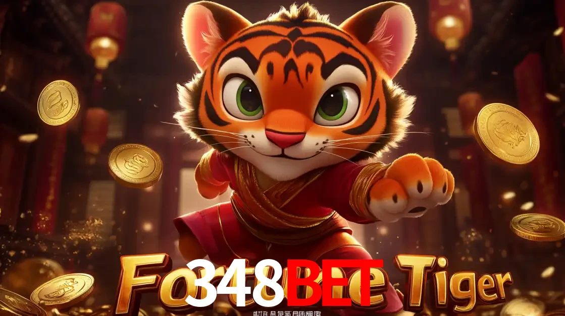 O carismático mascote do jogo de slot Fortune Tiger, um tigre fofo em pose de artes marciais, pronto para trazer sorte e multiplicadores de ganhos no cassino online 348BET.