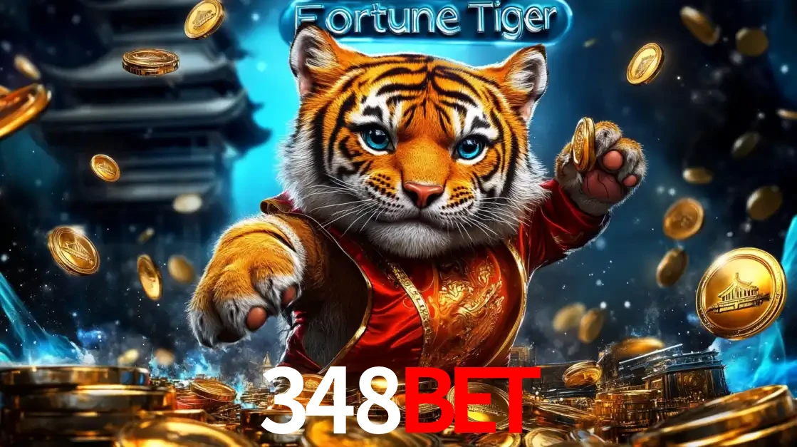 Imagem promocional do jogo de slot Fortune Tiger, com um tigre majestoso em traje tradicional cercado por uma fortuna em moedas de ouro, disponível agora no cassino 348BET.